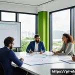 Home 21 효율적인 아이디어 스크리닝 시스템 구축 - A modern office scene showing a diverse team of professionals gathered around a large table engaged ...