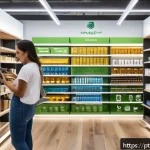 Home 18 아이디어 생성과 소비자 트렌드 연결하기 - A modern Brazilian retail store interior showcasing an omnichannel shopping experience: customers br...