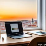 Home 23 아이디어 생성에 있어 타이트한 기한 관리 - A cozy, well-organized creative workspace for a Portuguese-speaking professional, featuring a clean ...